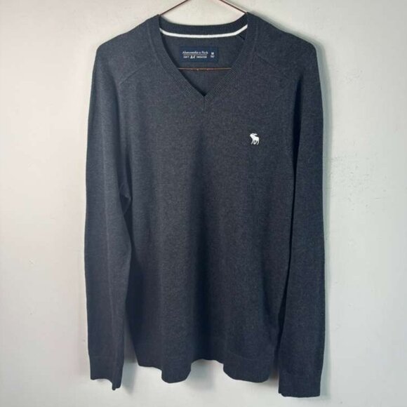 Abercrombie & Fitch Mens Minimalist Preppy Stretch Sweater Grey Size Medium - Picture 1 of 9